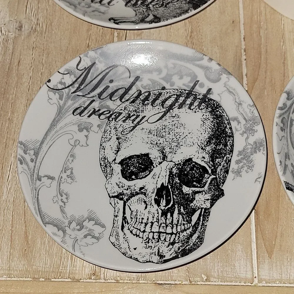POTTERY BARN Curiosity Plates Midnight Dreary Appetizer SET of  3  6 1/2”